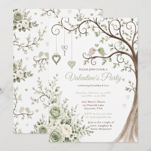 Invitation Fête de la Saint-Valentin Vert Sauge (Devant / Derrière)