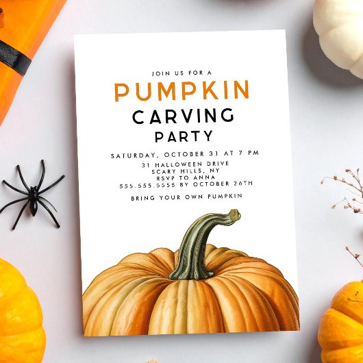 Invitation Fête de la sculpture citrouille d'Halloween