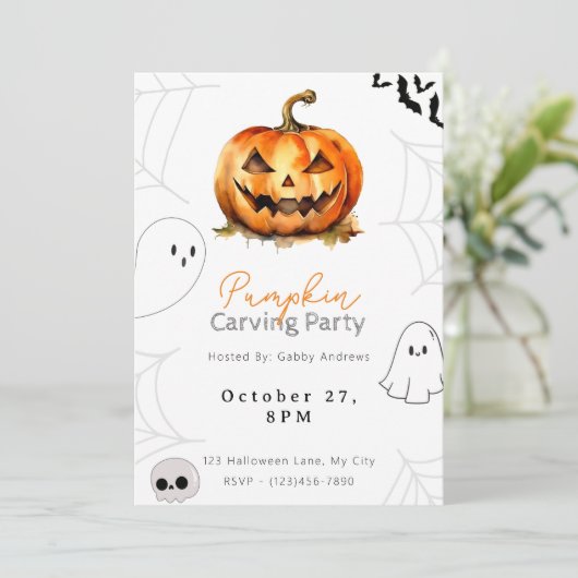 Invitation Fête de la sculpture Citrouille Jack-O' (Debout devant)