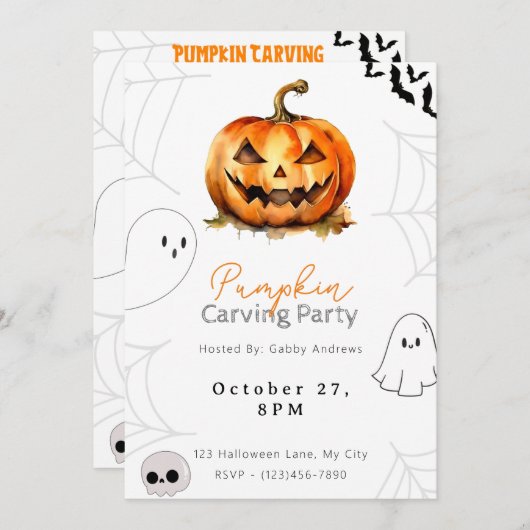 Invitation Fête de la sculpture Citrouille Jack-O' (Devant / Derrière)