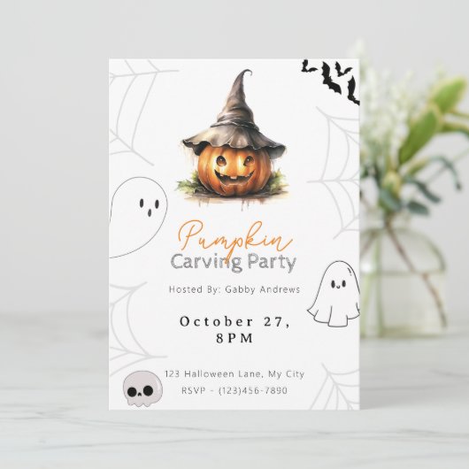 Invitation Fête de la sculpture Citrouille Jack-O' (Debout devant)