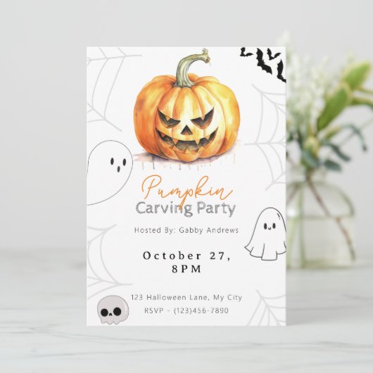 Invitation Fête de la sculpture Citrouille Jack-O' (Debout devant)