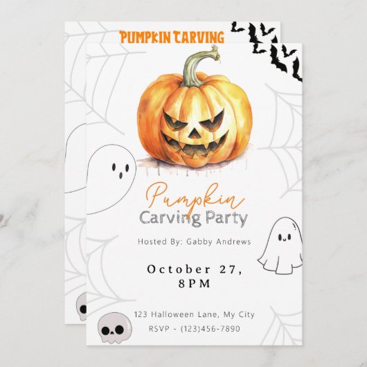 Invitation Fête de la sculpture Citrouille Jack-O' (Devant / Derrière)