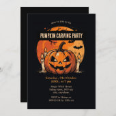 Invitation Fête de la sculpture Citrouille vintage Halloween (Devant / Derrière)