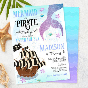 Invitation Fête de la Sirène et du Pirate sous la Mer