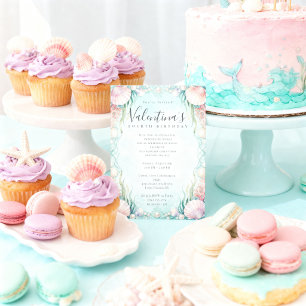 Invitation Fête de la Sirène sous la Mer Anniversaire Fille P