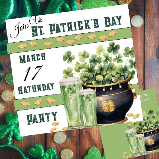 Invitation Fête de la St patrick de la bière verte et shamroc