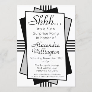 Invitation Fête de la surprise Art Déco Noir Anniversaire