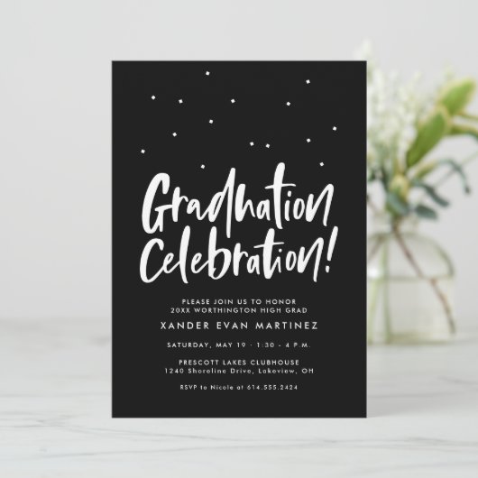 Invitation Fête de la troisième photo noir blanc confetti (Debout devant)