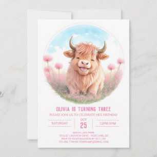 Invitation Fête de la vache des Highlands Girl Anniversaire