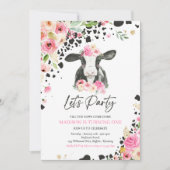 Invitation Fête de la vache Fête rose Floral Ranch Anniversai (Devant)