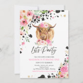 Invitation Fête de la vache Fête rose Floral Ranch Anniversai (Devant)