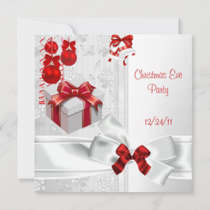 Invitation Fête de la veille de Noël Elégant Ruban Rouge Blan
