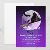 Invitation Fête de la veille d'Halloween Chat Noir sur Balai  (Devant / Derrière)