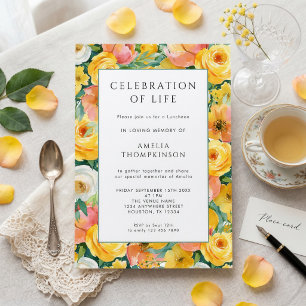 Invitation Fête de la vie à bordure florale rose jaune