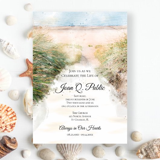 Invitation Fête de la vie à l'aquarelle de la plage naturelle