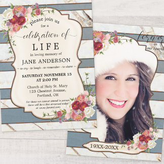Invitation Fête de la vie à rayures florales Photo