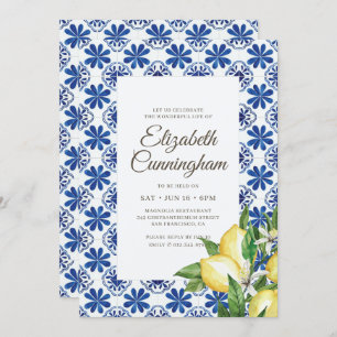 Invitation Fête de la vie Aquarelle Carreaux méditerranéens