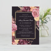 Invitation Fête de la vie Bourgogne Dusty rose Floral (Debout devant)