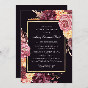 Invitation Fête de la vie Bourgogne Dusty rose Floral