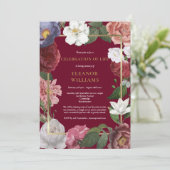 Invitation Fête de la vie Bourgogne Rose Floral (Debout devant)