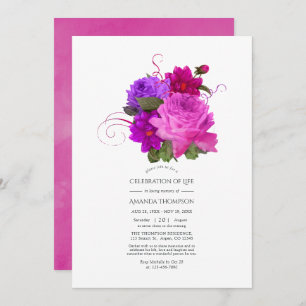 Invitation Fête de la vie de Fuchsia et Purple Shabby