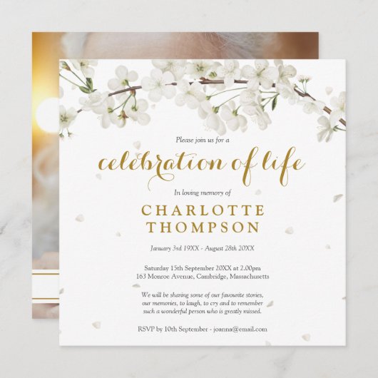 Invitation Fête de la vie en fleurs blanches (Devant / Derrière)