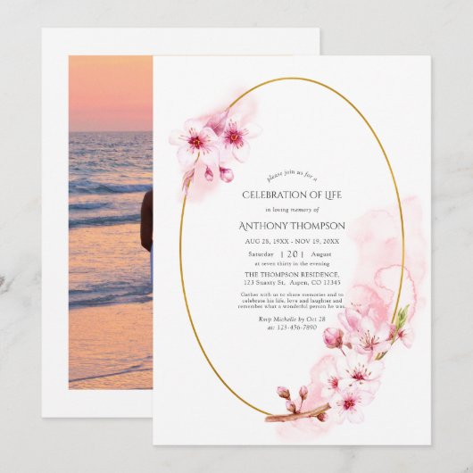 Invitation Fête de la vie en fleurs de cerisier rose (Devant / Derrière)