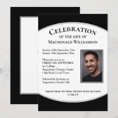 Invitation FÊTE DE LA VIE EN NOIR Photo Funérailles commémora (Devant / Derrière)