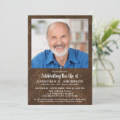 Invitation Fête De La Vie Faux Cuir Photo Funérailles (Debout devant)