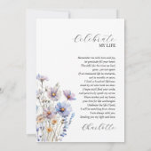 Invitation Fête de la vie Fleurs commémoratives Photo & Poème (Dos)