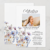 Invitation Fête de la vie Fleurs commémoratives Photo & Poème (Devant / Derrière)