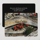 Invitation Fête de la vie, Fleurs rouges Bois Patiné (Devant / Derrière)