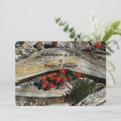 Invitation Fête de la vie, Fleurs rouges Bois Patiné (Debout devant)