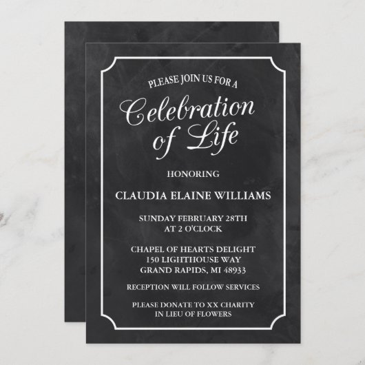 INVITATION FÊTE DE LA VIE FUNÉRAILLE (Devant / Derrière)