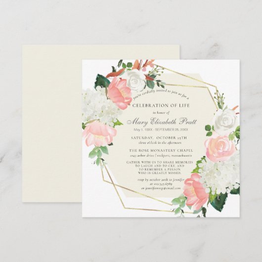 Invitation Fête de la vie Funérailles Rose Rose Rose Rose Ros (Devant / Derrière)