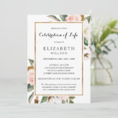 Invitation Fête de la vie funéraire Mémorial Blush Floral (Debout devant)