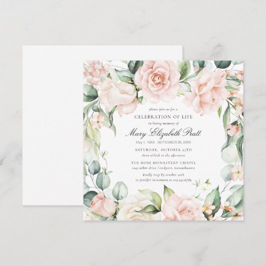 Invitation Fête de la vie Funéraire Photo Rose Floral (Devant / Derrière)