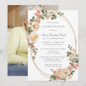 Invitation Fête de la vie Funéraire Photo rose florale (Devant / Derrière)