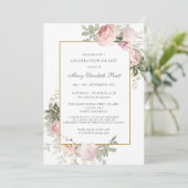 Invitation Fête de la vie Funéraire Photo rose florale (Debout devant)