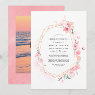 Invitation Fête de la vie géométrique à fleur de cerisier ros