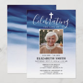 Invitation Fête de la vie Marine Blue Ombre Photo Funérailles (Devant / Derrière)