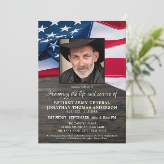 Invitation Fête De La Vie Militaire Vétérinaire Drapeau Améri (Debout devant)