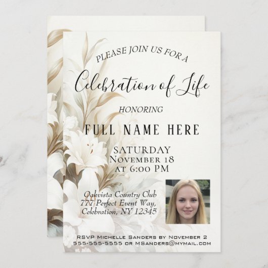 Invitation Fête de la vie - Photo & Fleurs (Devant / Derrière)