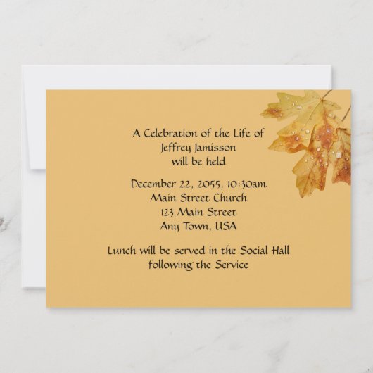 Invitation Fête de la vie, Raindrops Autumn Leaf (Dos)