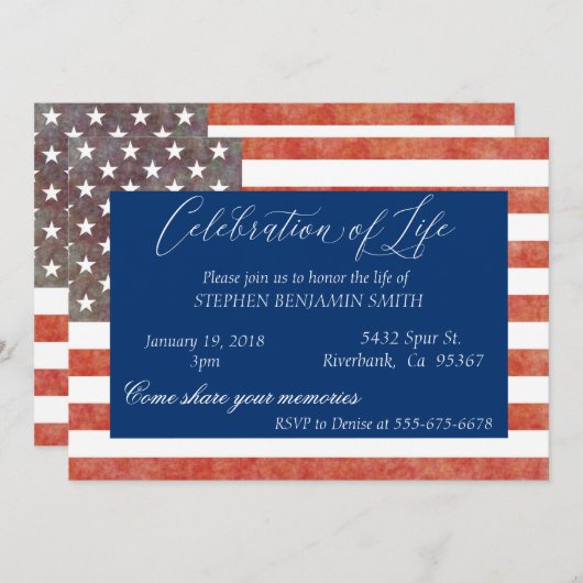 Invitation Fête de la vie Service commémoratif Ancien drapeau (Devant / Derrière)