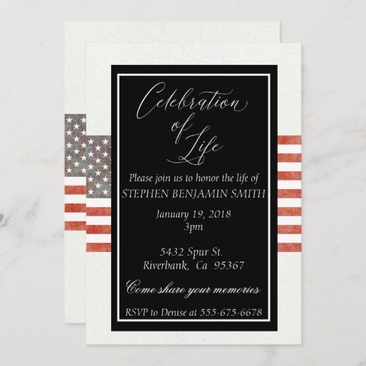 Invitation Fête de la vie Service commémoratif Ancien drapeau (Devant / Derrière)