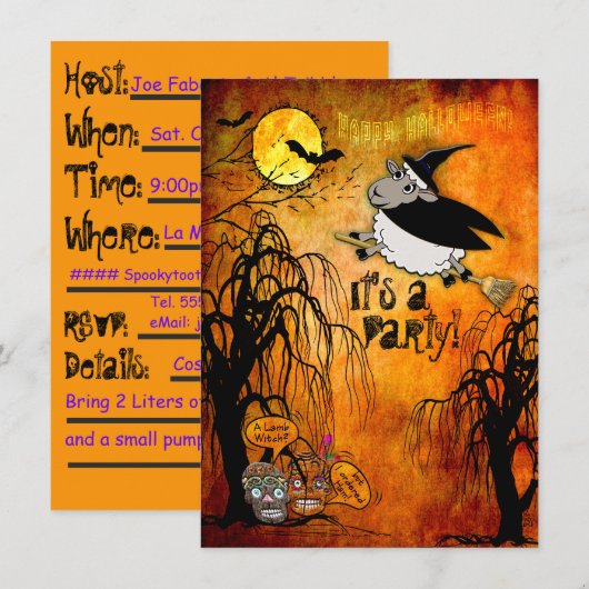 Invitation Fête de l'agneau d'Halloween (Personnalisée) (Devant / Derrière)