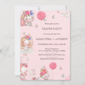 Invitation Fête de Lange Thème Lapin Rose (Devant)