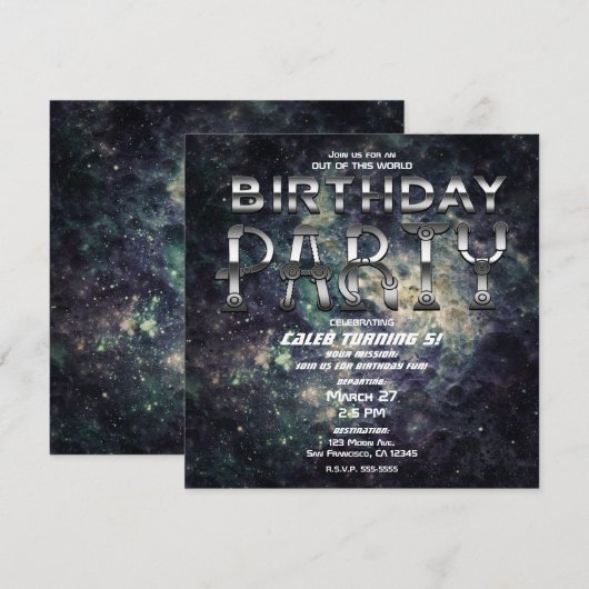 Invitation Fête de l'Anniversaire Cosmologique de Space Rock (Devant / Derrière)